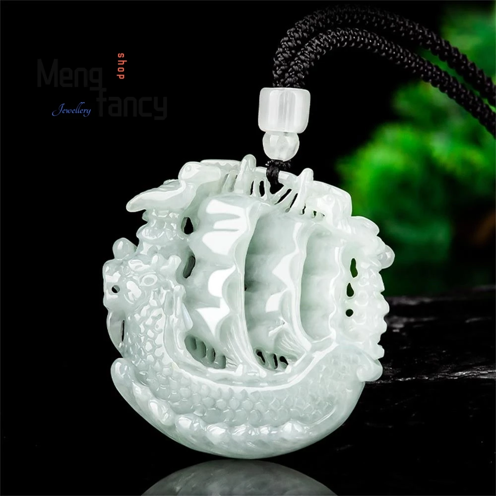 Natural A-goods Jadeite Shunfeng Shunshui Jade Three-dimensional Sailboat Pendant Exquisite Handicraft Luxury Quality Jewelry