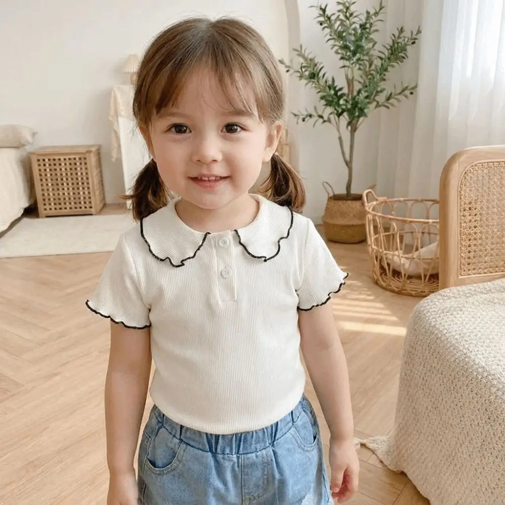 Fashion Sweet Short Sleeve T-Shirt Soft with Collar Half Sleeve Top Thin Childrens T-shirt Summer
