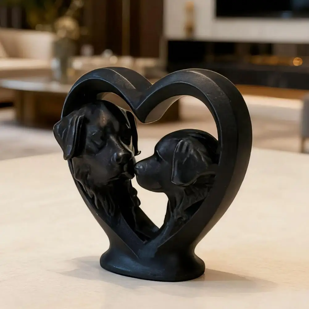 Matte Black Home Decor 3d Printed Bernard Dog Sculpture Hollow Heart Silhouette Statue Matte Black Minimalist Pet Decor for Dog