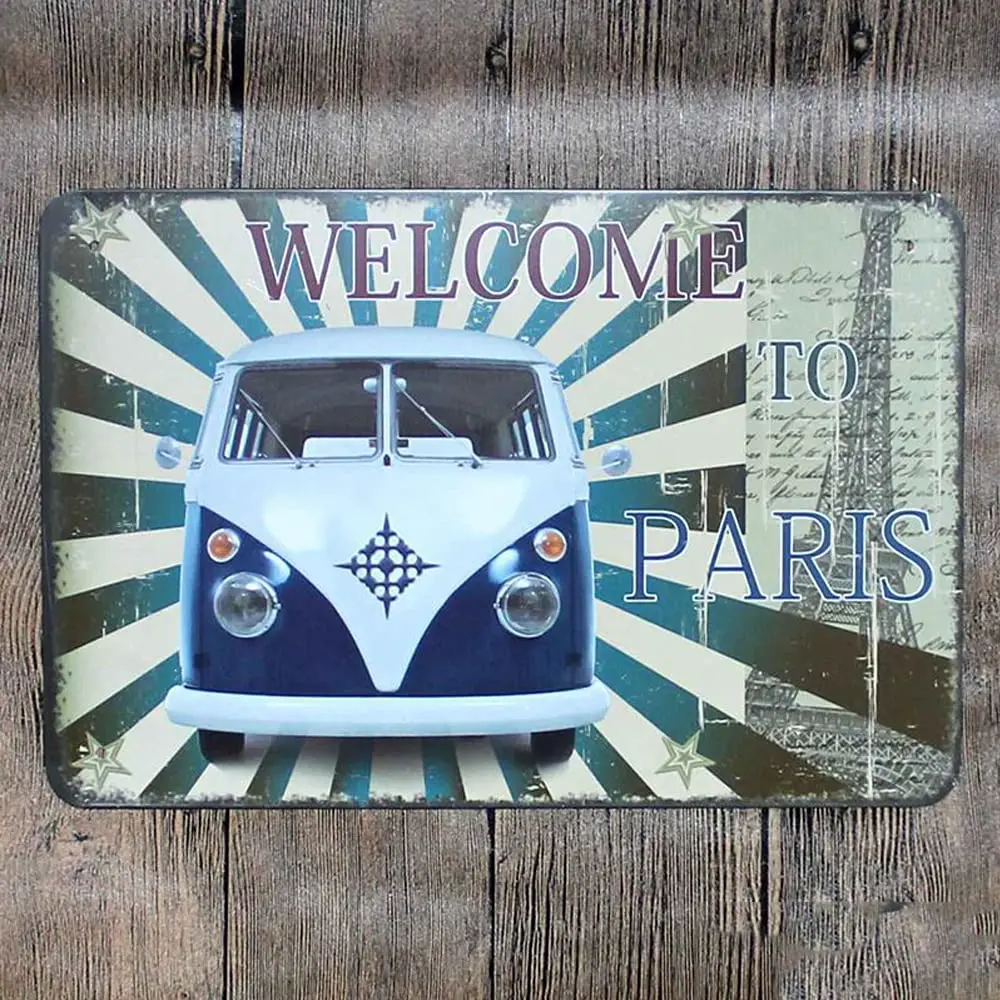 

Retro Design Welcome to Paris Tin Metal Signs Wall Art | Thick Tinplate Print Poster Wall Decoration for Garage