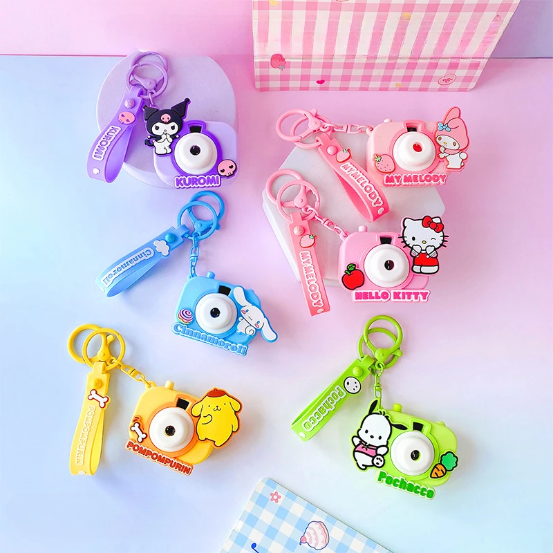 Sanrio Schlüssel bund echte Projektions kamera Hallo Kitty Sonnen untergang Licht Schiff Schlüssel Melodie Kuromi Schlüssel ring Cinna moroll Tasche Anhänger Geschenk