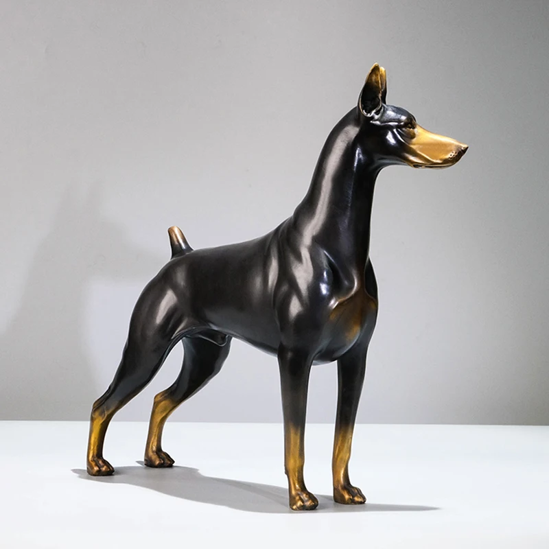 l*-Brass Doberman Dog Sculpture Ornaments,Animal Crafts Statues,Nordic Art Figurines,Desktop Decoration,Copper Artwork,