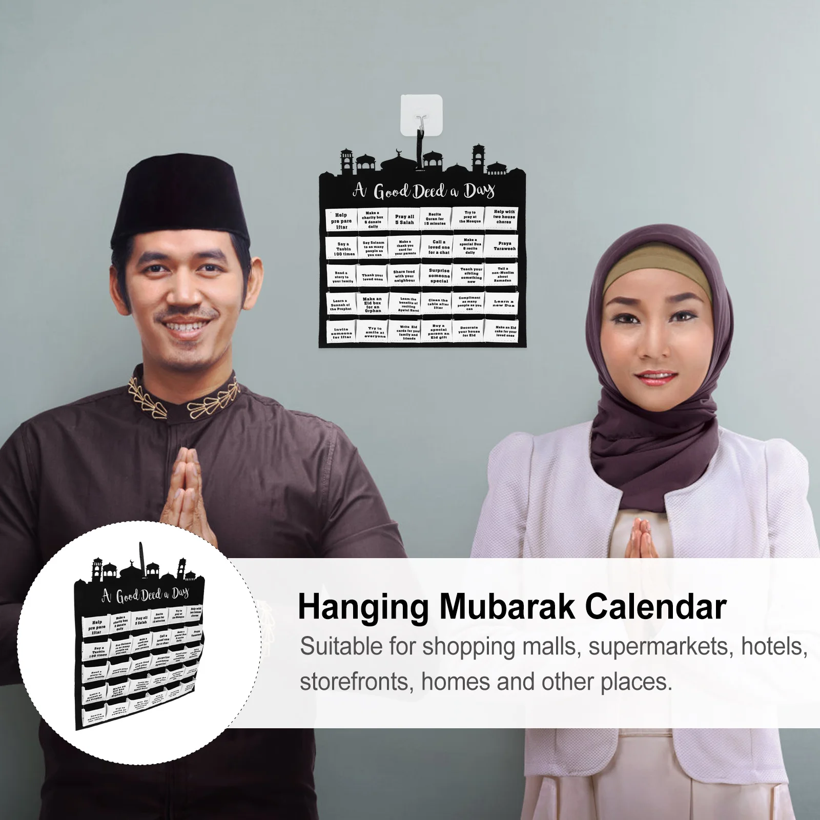 

1 шт., мусульманский календарь обратного отсчета Ид, фетровая ткань, подвесной настенный декор Мубарак, многоразовое украшение для дома, фестиваля, практичный подарок