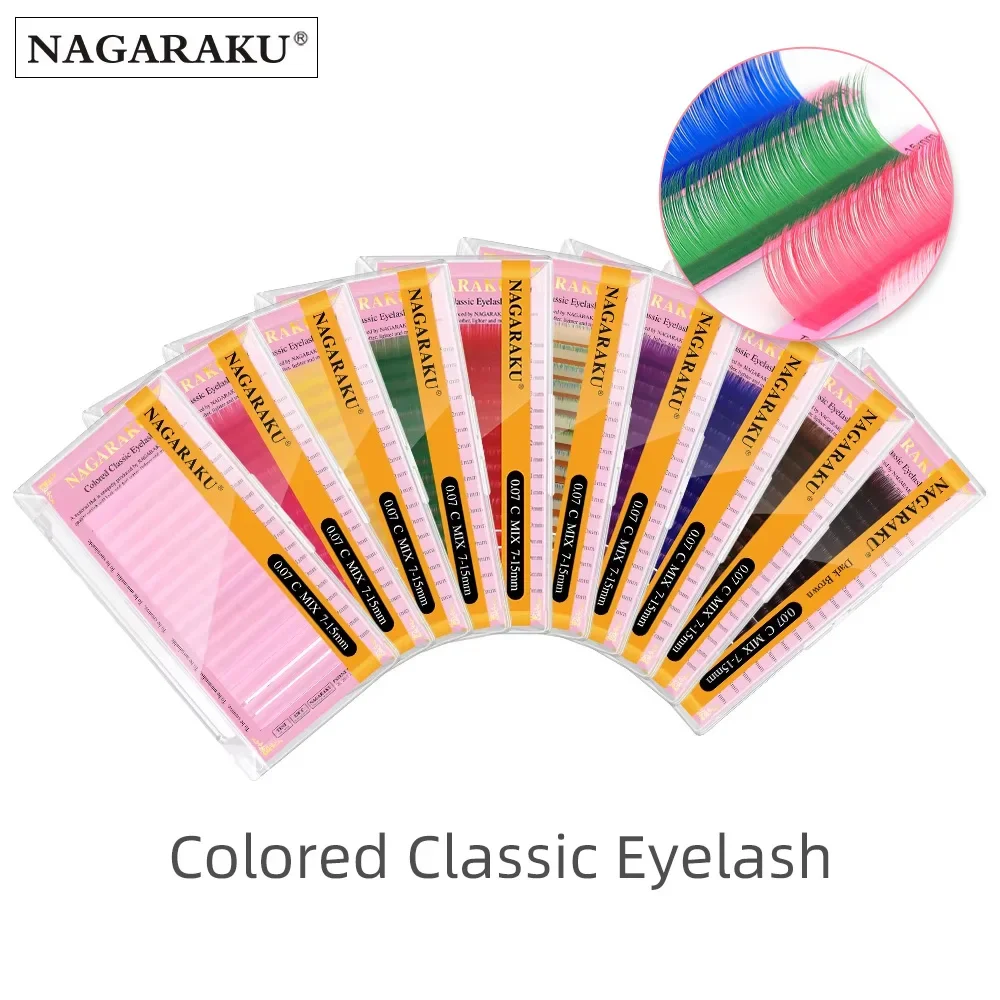 NAGARAKU สีขนตาสีน้ําตาลสีฟ้าสีม่วงสีชมพูสีขาวสีเหลืองสีเขียวสีแดงขนตาปลอม Cilios Maquiagem แต่งหน้าผสม 7 ~ 15 มม.