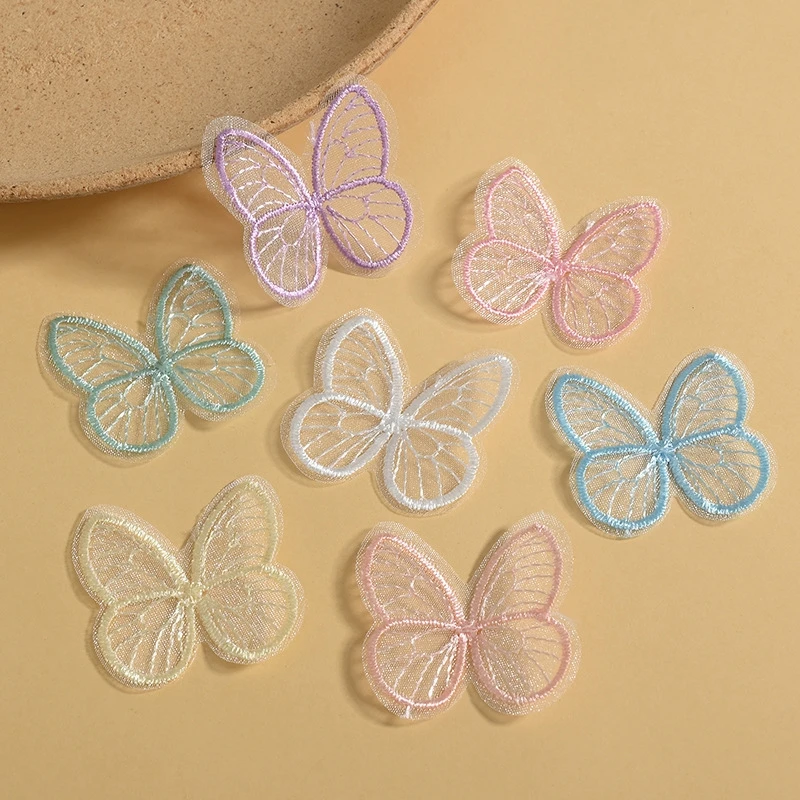 20 Stück/Lot 4,5x4cm Gestickte Schmetterlings-Aufnäher aus Stoff Bunte Netz-Applikationen für DIY-Nähprojekte Kopfbedeckungen Kleidungszubehör – Detail 3
