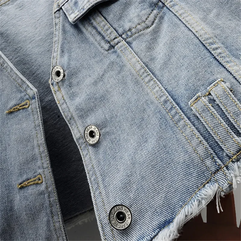 Vintage Hellblau V-ausschnitt Große Tasche Denim Weste Frauen Dünne Kurze Cowboy Weste Sommer Dünne Ärmellose Jeans Jacken Weibliche