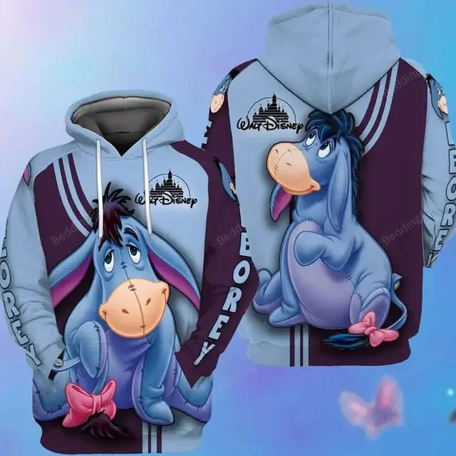 2025 Disney Eeyore Winnie the Pooh Unisex Cartoon 3d Hoodies for Men and Women Fashion Vintage 3d Zipper Hoodies Customized Name