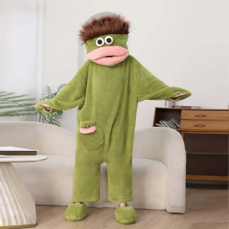 Adult Funny Big-Mouth Monster Onesie Pajamas Thick Coral Fleece Ugly Cute Hooded Home Clothes Comfortable Sleepwear