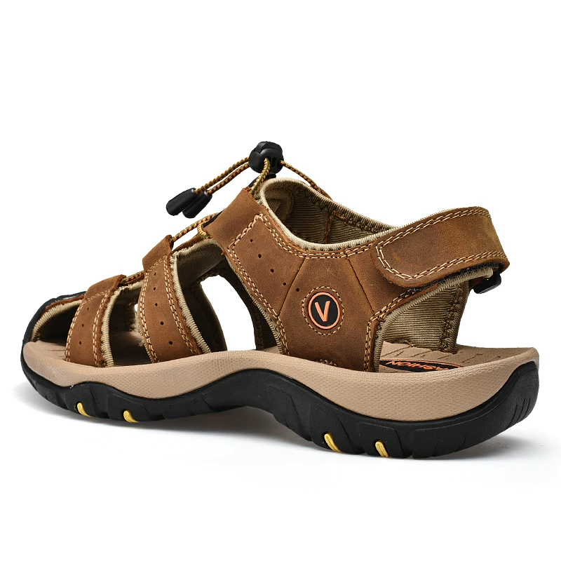 Sandalias2024-zapatos de cuero genuino para hombre, zapatillas informales para exteriores, zapatos de playa romanos de talla grandeVerano