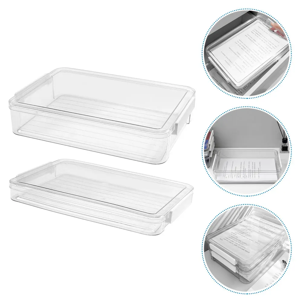 

2pcs File Storage Box A4 Documents Organizer Case Certificate Keeper Container Buckle Lid Desktop Office Home Use Craft Greeting