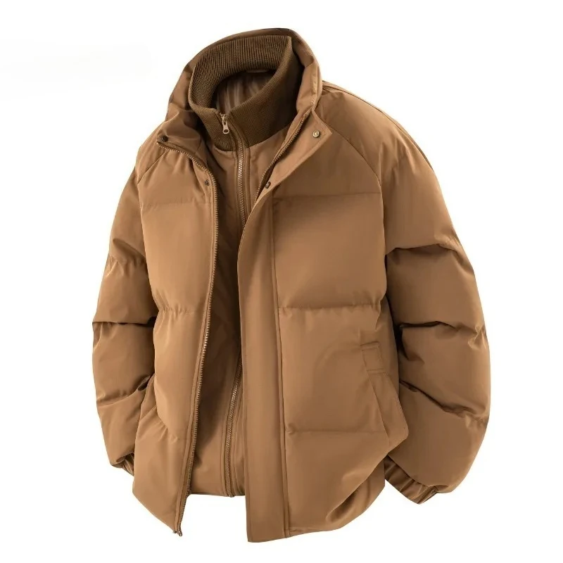 

Mens Jacket Winter Fake 2-Piece Cotton Padded Jacket Thickened Warm Stand Collar Parka Windproof Couple Coats Men Jacket Women