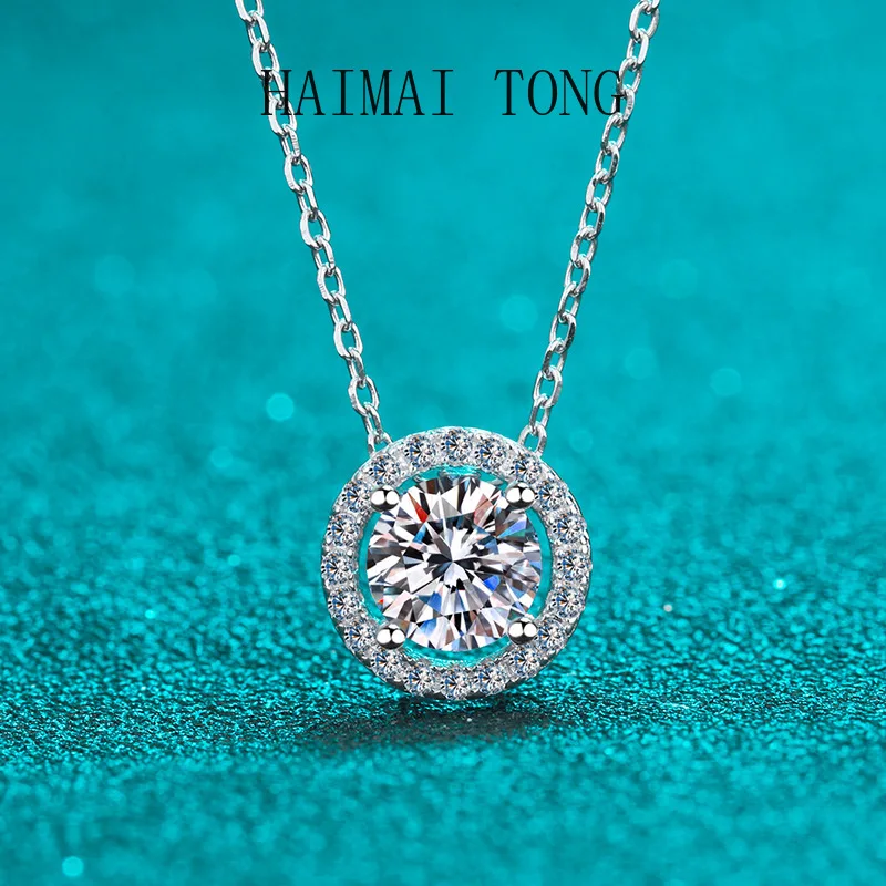 

HAIMATONG PT950 Platinum Moissanite Necklace Women's Round Bag Pendant Simplified Korean Edition Anniversary Gift