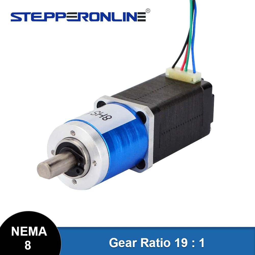 STEPPERONLINE Nema 8 Geared Stepper Motor Bipolar w/ Gear Ratio 19:1 Planetary Gearbox 4-lead L=38mm 0.6A for CNC 3D Printer