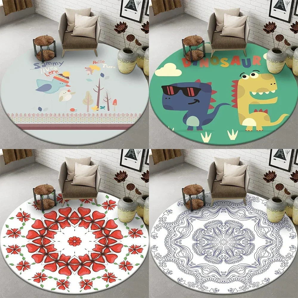 Cartoon dinosaur round living room carpet boy bedroom home decoration non-slip chair floor mat bathroom absorbent floor mat