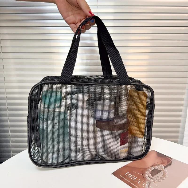 Large Capacit Mesh Storage Bag Mesh Shower Toiletry Pouch Reusable Bathing Bag Travel Makeup Storage Pockets Cosmetic Carry Tote