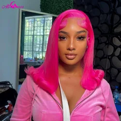 Shot Bob Wig Pink Lace Frontal Human Hair Wig For Black Women Brazilian 13x4 Straight Lace Front Wigs 10-14 Inches