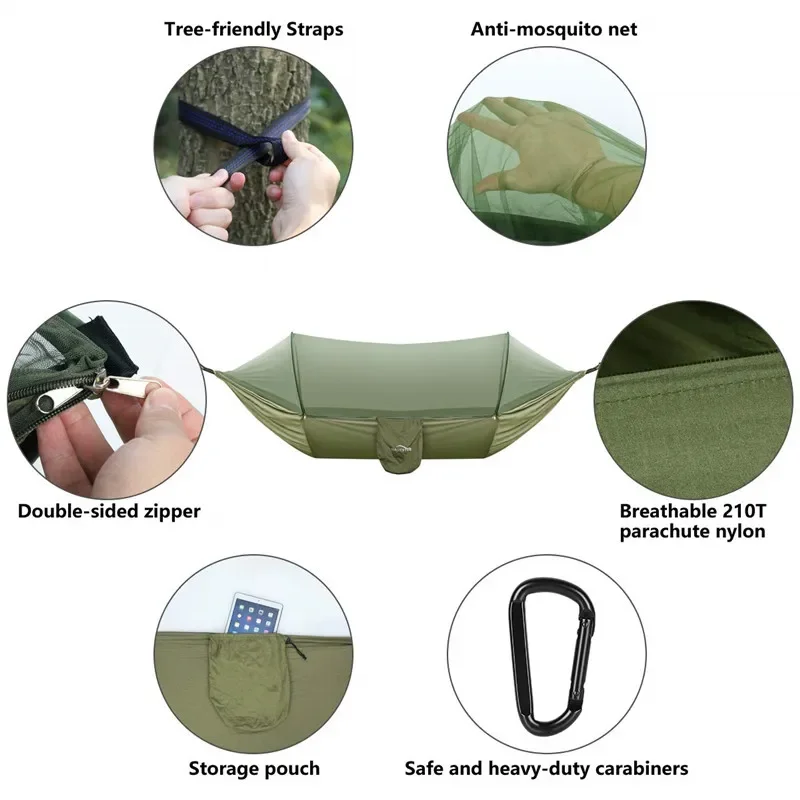 Outdoor Camping Hammock with Mosquito Net Pop-Up Light Portable Parachute Hammocks Swing Sleeping Hammock Camping Stuff