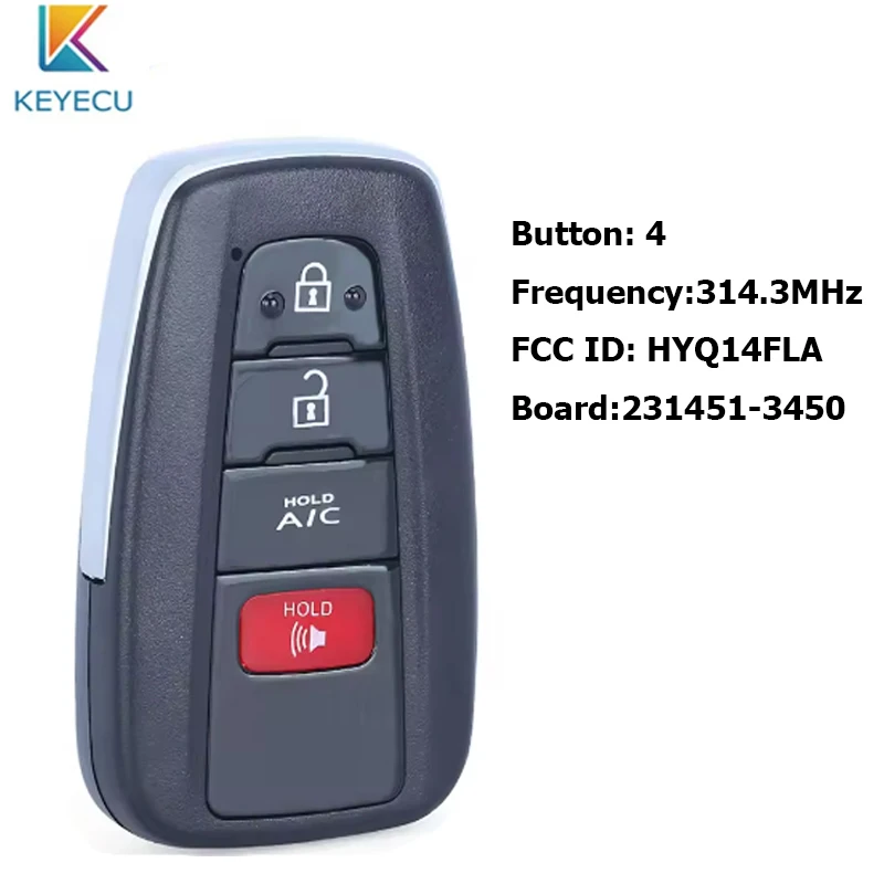 KEYECU Smart Remote Key Fob for Toyota Prius Prime 2021 2022  231451-3450 HYQ14FLA 89904-47790 314.3MHz 4Buttons