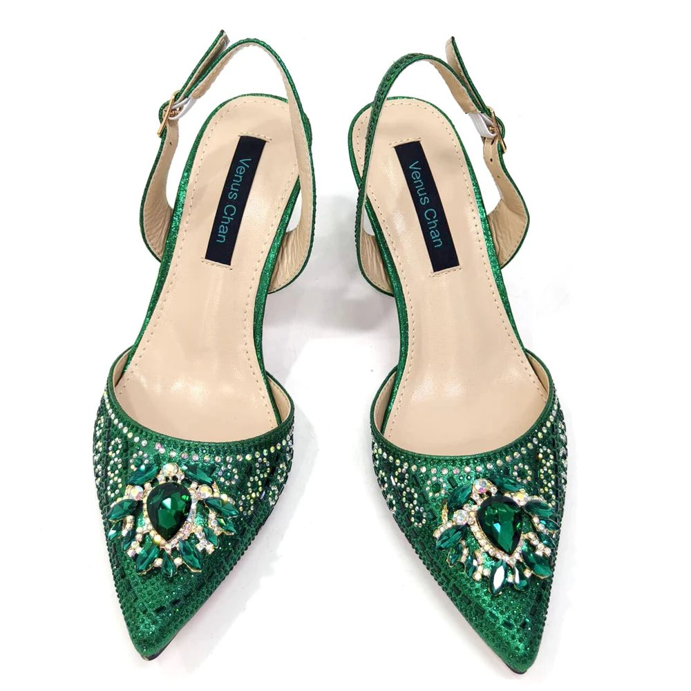 Venus Chan- Green Color High Heels for Ladies Popular Design African Ladies Shoes and Bag Set INS Style Elegant 2024 Newest