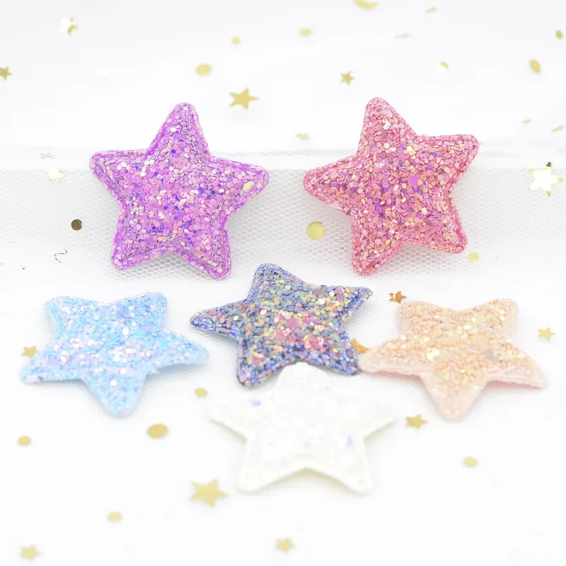 24Pcs/lot 38mm Glitter Fabric Star Padded Appliques for DIY Children Headwear Accessories & DIY Craft Decoration Patches