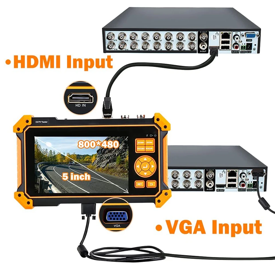 Tahlitech CCTV Test AHD CVI TVI SDI Video Surveillance Camera Monitor 4K Cftv Tester with HDMI VGA Input Cable Tracker CamerTest