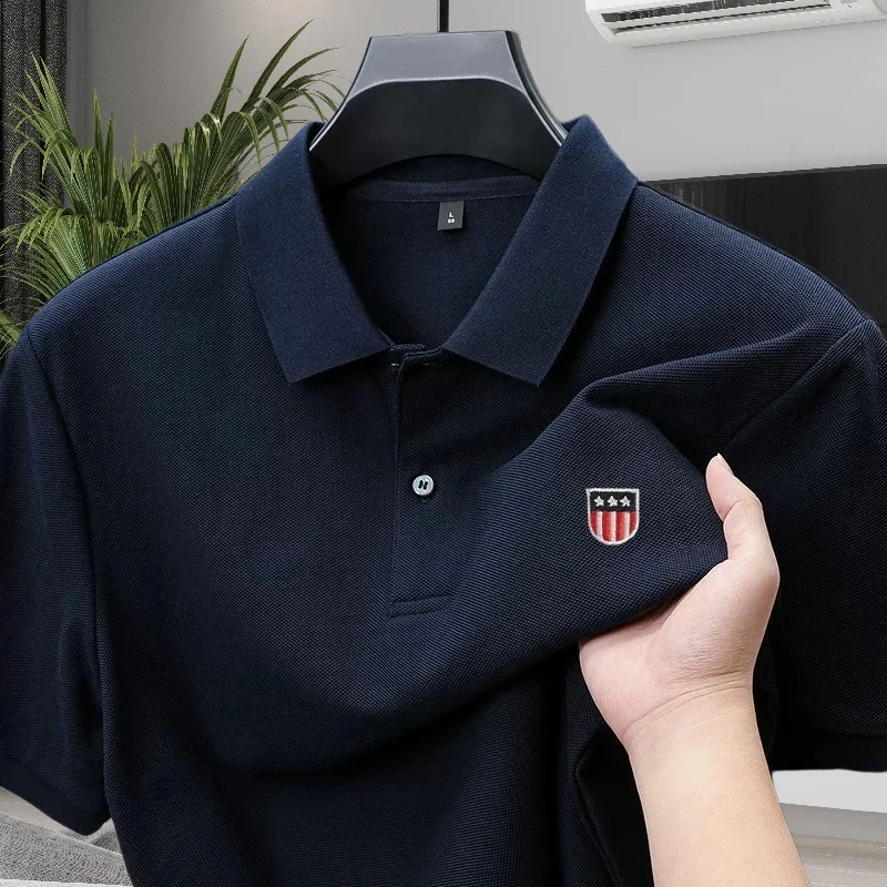 Camiseta polo de alta gama para hombre, bordada, de manga corta, 100% algodón puro, estilo casual de negocios, transpirable, nueva ropa de verano para hombre
