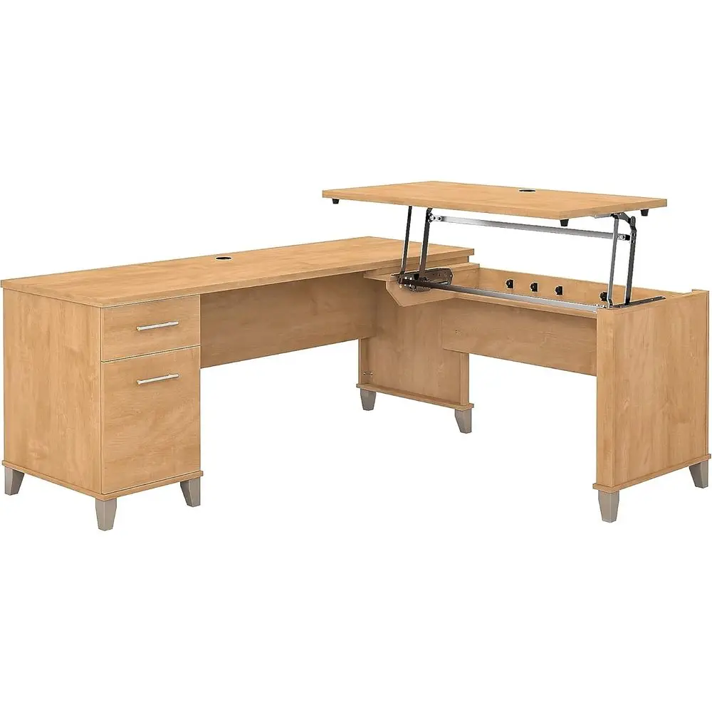 

Maple 72-inch Wide 3-Position Sit-Stand L-Shaped Desk, Ergonomic Adjustable Office Table