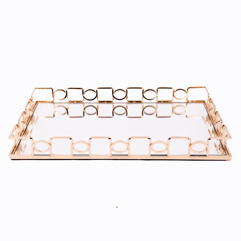 

Nordic style light luxury mirror glass metal tray household living room coffee table large storage tea tray cup tea tray