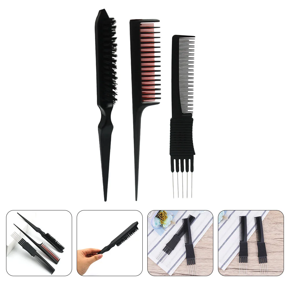 סט של 3 מסרקי שיער למספרה, מברשת לטיפוח השיער, מברשת לשיער רב תכליתית עם שיניים ארוכות מפלסטיק, מקצועית ומעשית לילדים