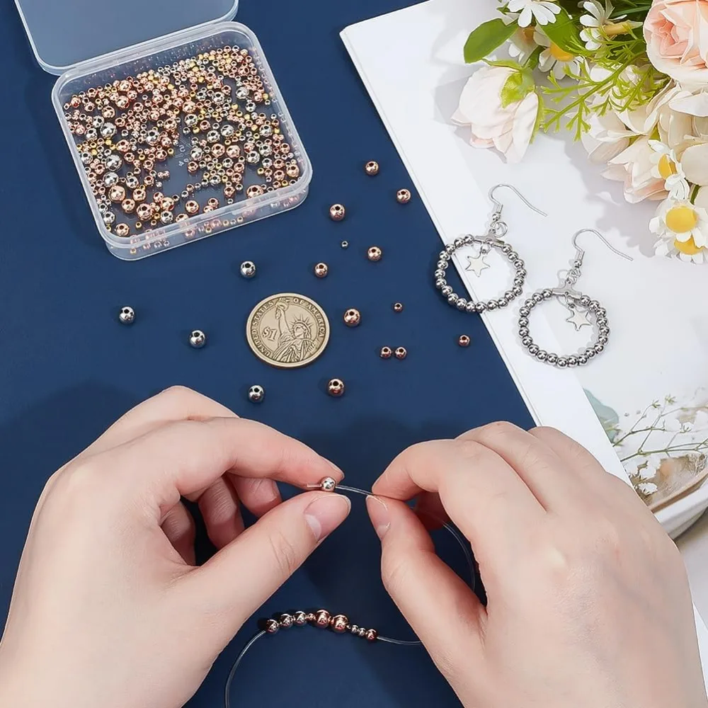 570 قطعة خرز فاصل مستدير 5 مقاس 3 ألوان خرز دائري ناعم خرزة نحاسية معدنية فضفاض فواصل طويلة الأمد لصيف هاواي #3