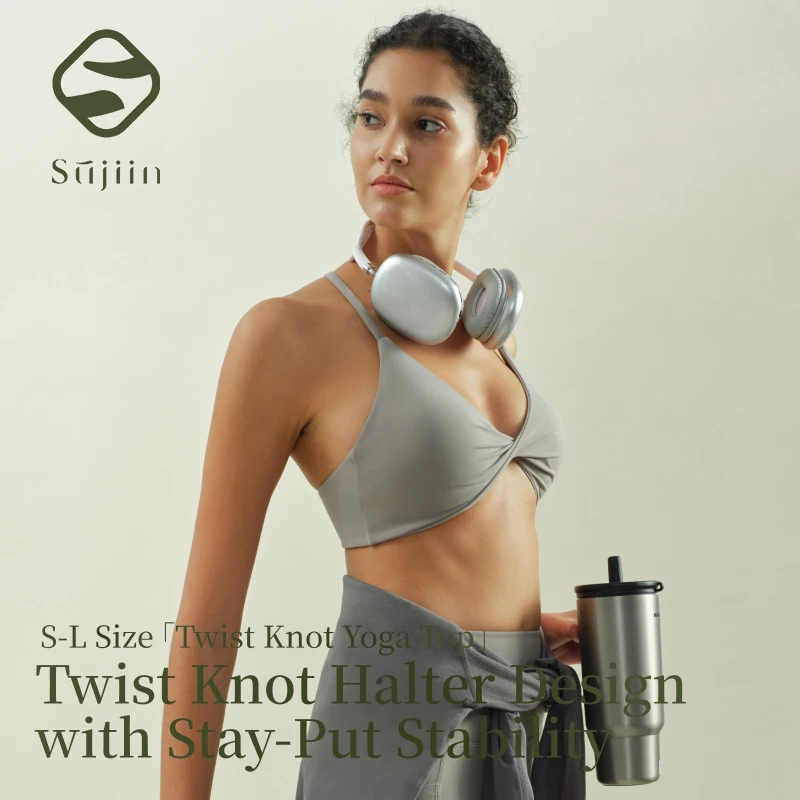 

SUJIIN Sexy Yoga Sports Bra Tops for Women 2025 Autumn New Seamless Halter Camisole Gym Knot Tops Workout Clothes Woman SK022