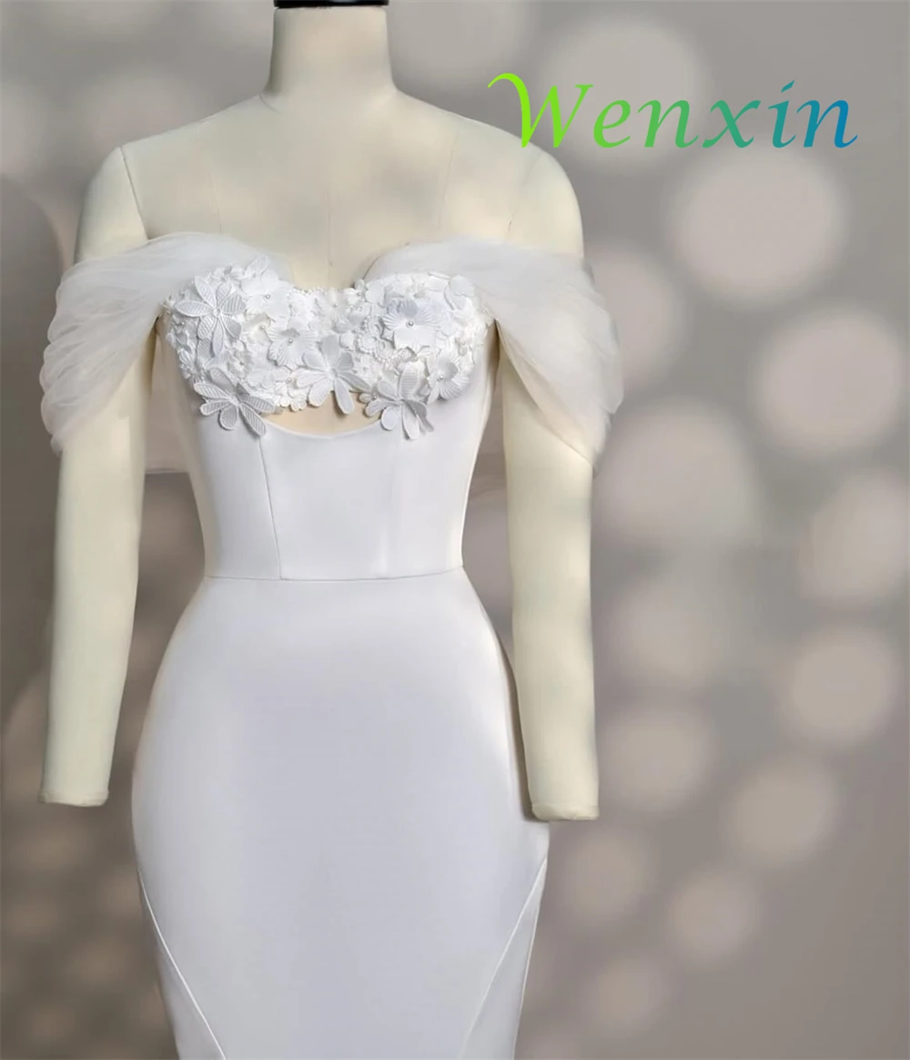 Robe De soirée sirène blanche personnalisée, de haute qualité, épaules dénudées, robes De soirée romantiques