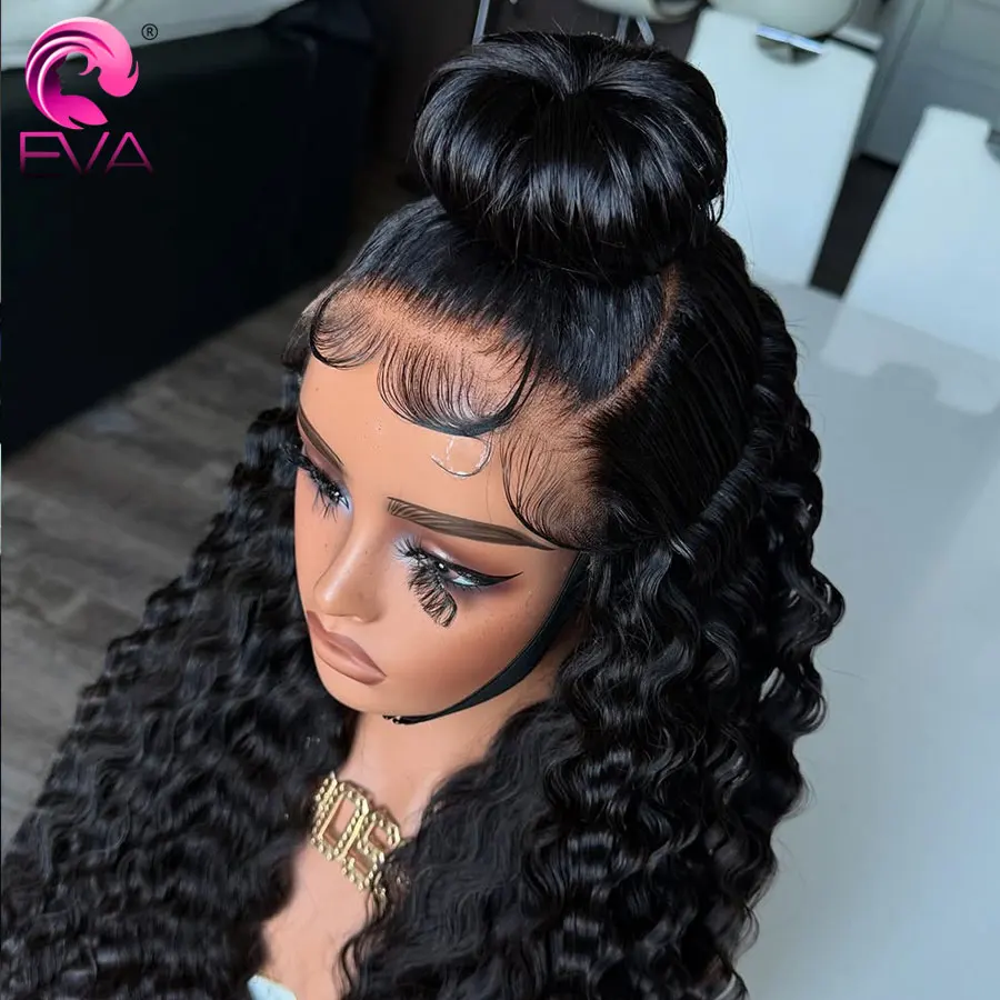Parrucca frontale in pizzo HD per capelli umani con onda profonda Eva 13x 6/13x4 Nodi candeggiati pre pizzicati Glueless 5x5 Parrucche pronte con chiusura in pizzo HD