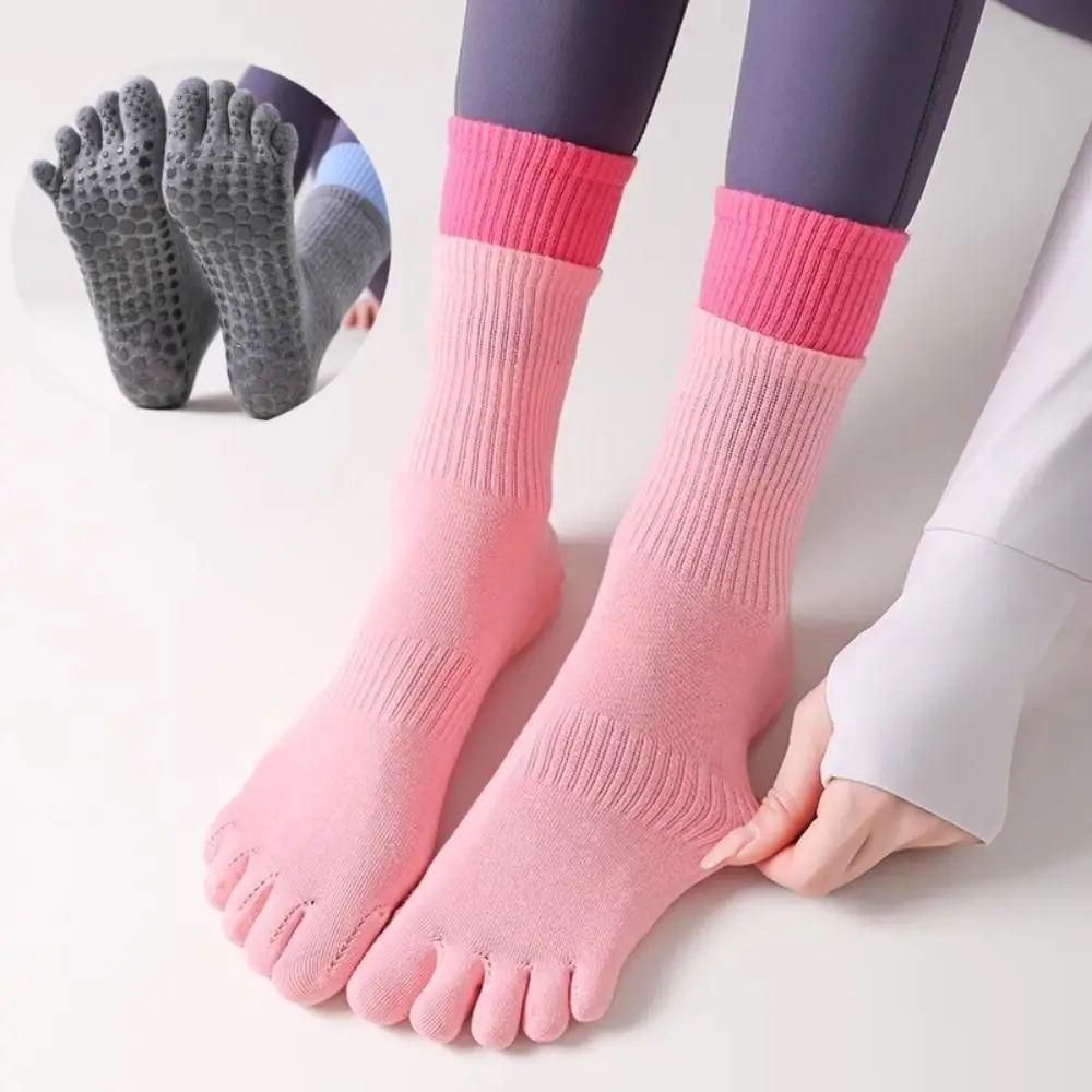 

Дышащие хлопковые носки для йоги с пятью пальцами, силиконовые, нескользящие, для пилатеса, впитывающие пот, для фитнеса