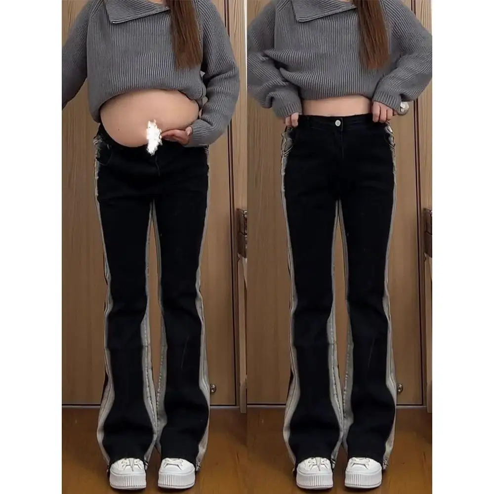 

High Waist Flared Jeans Women's Elastic Slimming Denim Pants Autumn plus Size Pear aped Hoof Pants Casual Cotton Poly...
