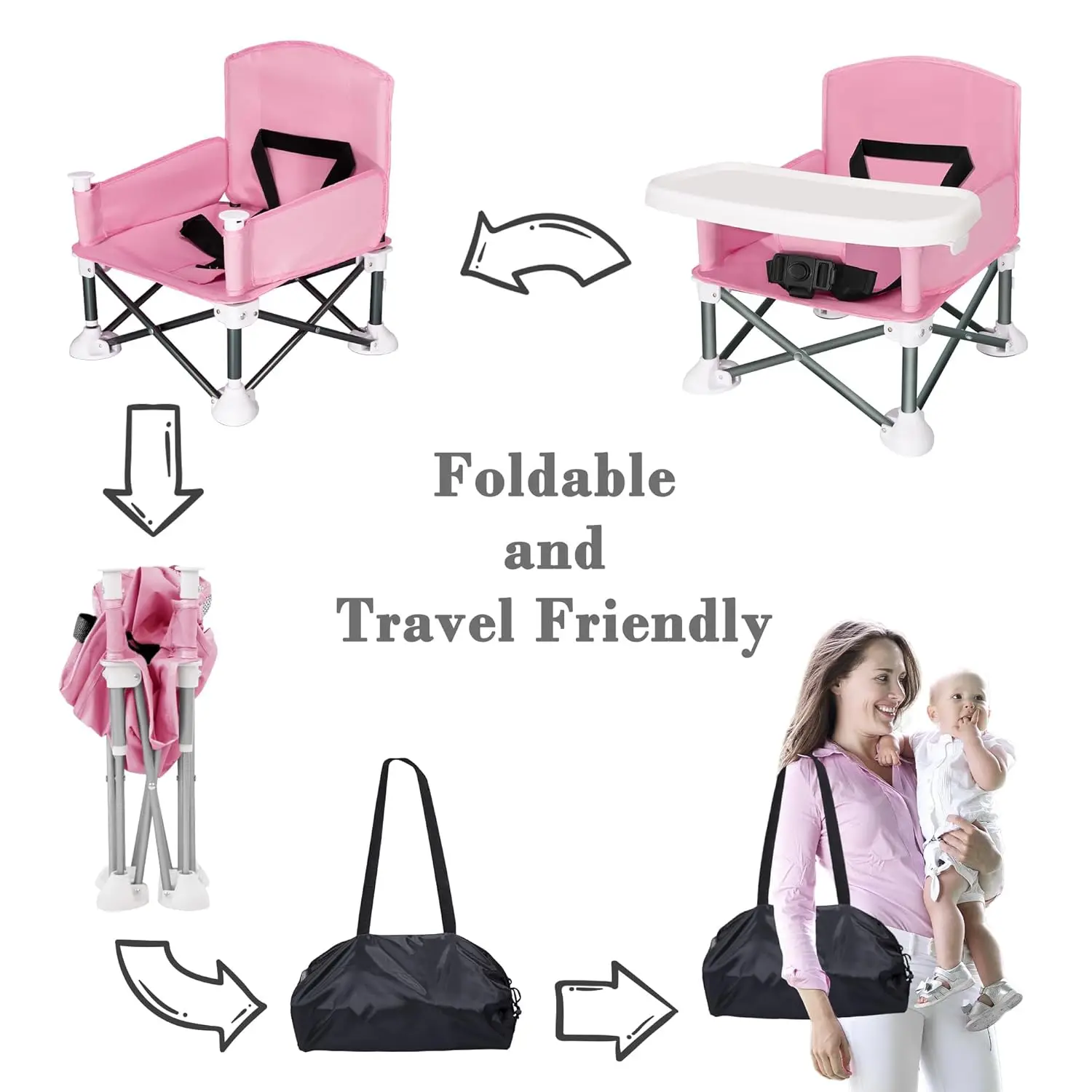 실내 옥외 아이들의 식사 의자 휴대용 Foldable를 위한 안전한 벨트를 가진 조밀한 아기 의자