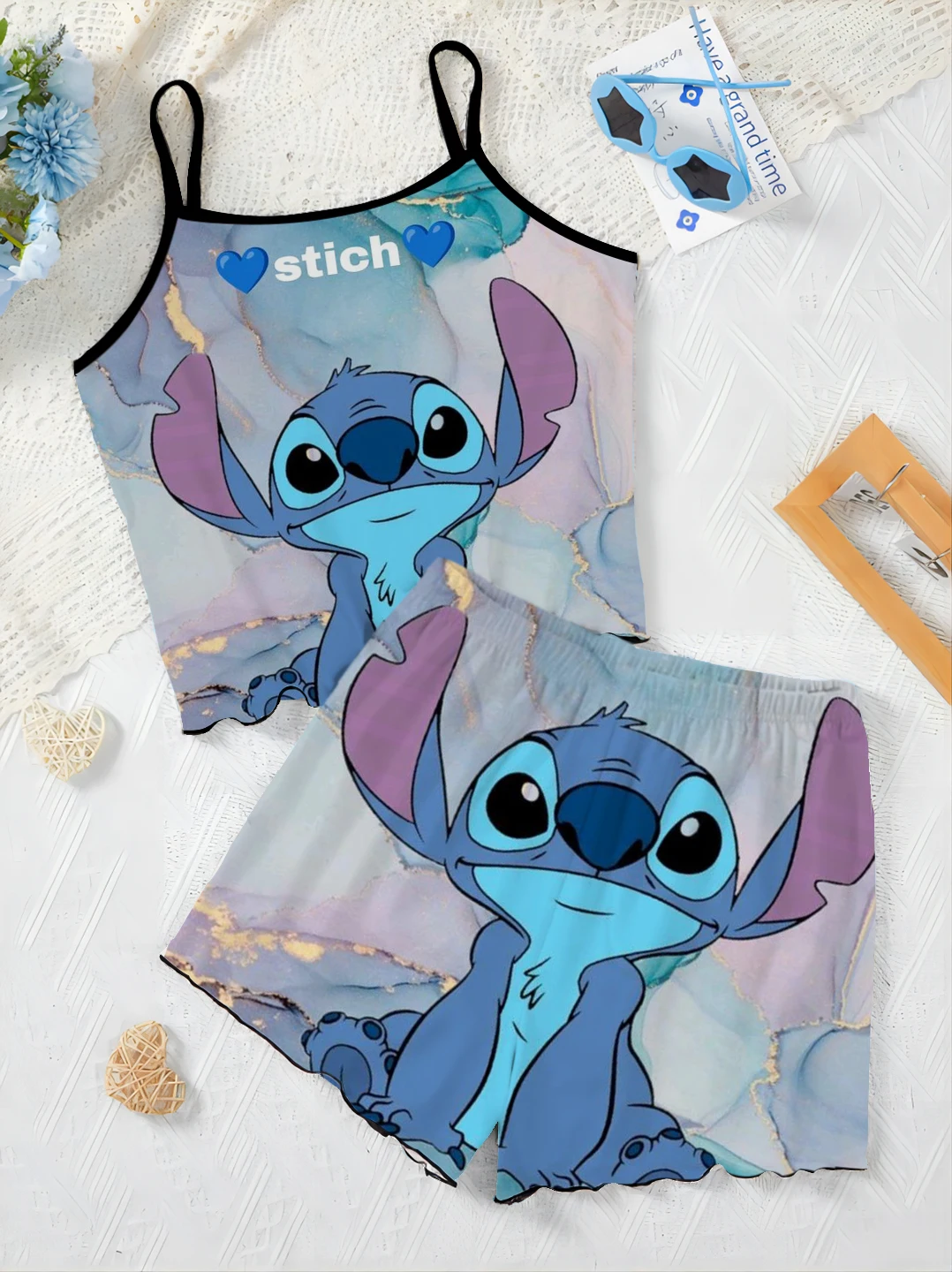 Slip Dress Elegant Women's set t-shirt pigiama gonna lattuga Trim Top Stitch Disney Pieces Short Piece Outfit Summer Suit Disney