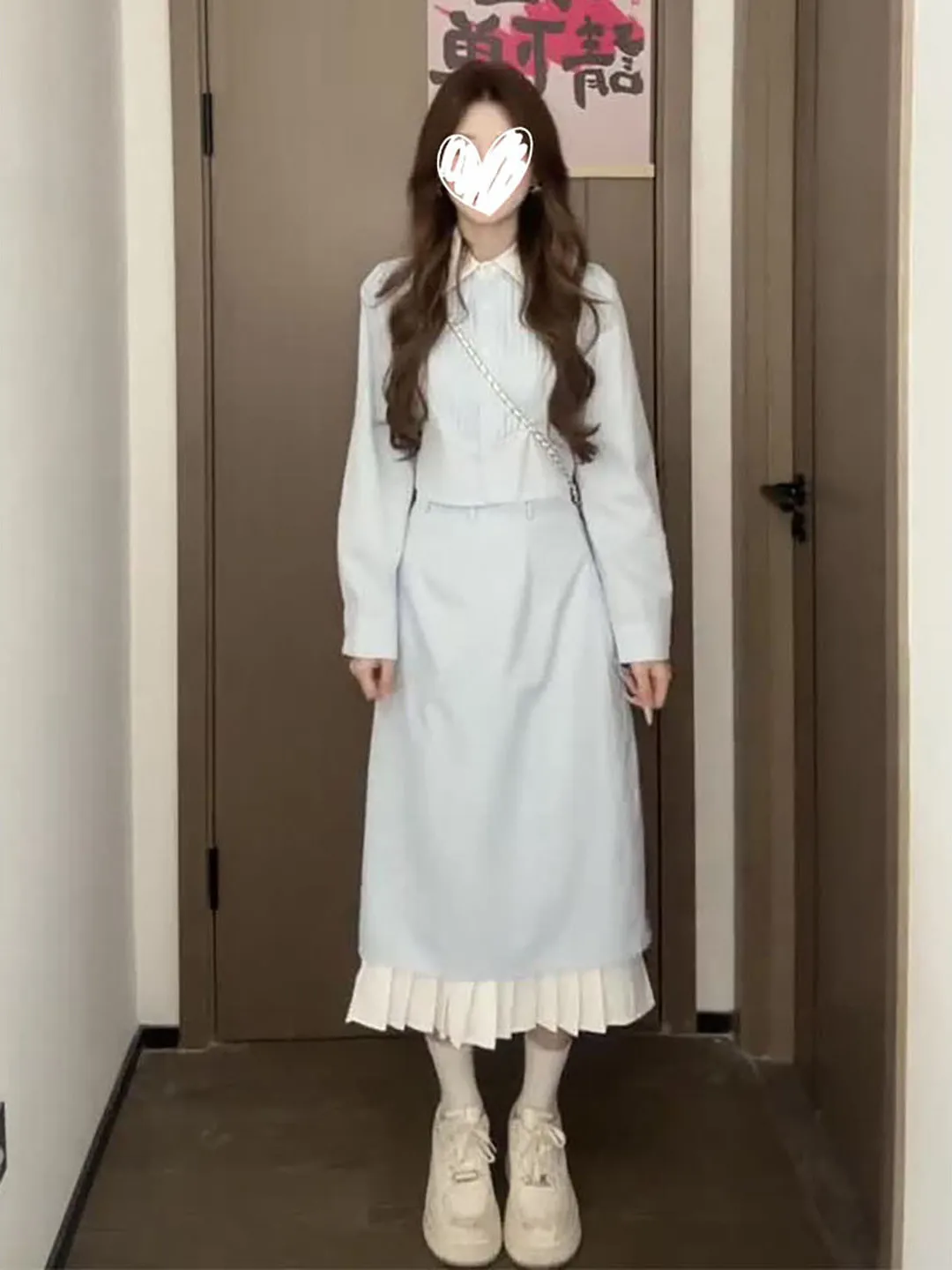 

Miu Style Gentle Color Block Long Sleeve Shirt Top Women's Autumn New Half Skirt Elegant Two Piece Set French Style Fashion