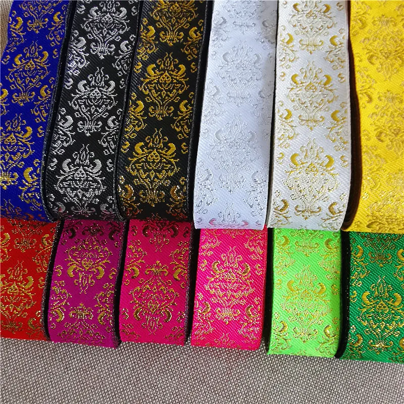 7 Meters 1 Inch 25mm Gold Color Silver Color Vintage Ethnic Embroidery Ribbon Boho Lace Trim DIY Clothes Bag Embroidered Fabric