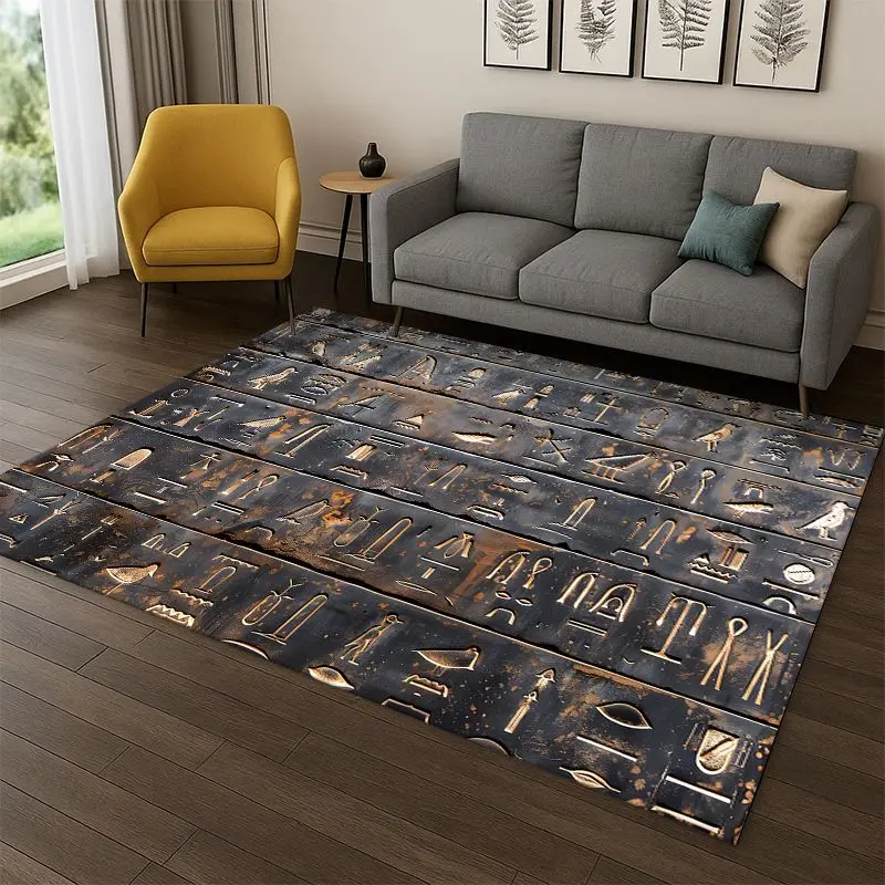 Egyptian Mythological mural pictograph Carpet Rug for Bedroom Living Room Sofa Playroom Doormat Home Decor,Kid Area Rug Non-slip