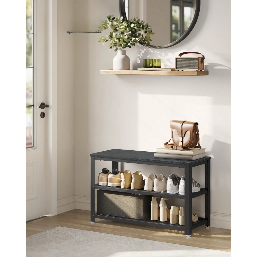 

3-Tier Shoe Rack, Shelf Storage Bench With Metal Mesh Shelves And Seat, Free Standing Shoe Organizer For Entryway