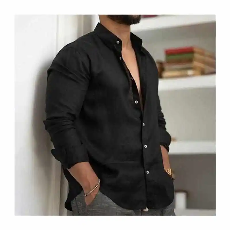 

Loose Lapel Long Sve irt for Men Button up Collar Sun Protection Treaent Cotton Ice Sensation adual Color oulder Pad