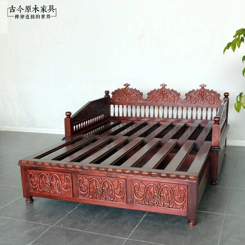 

Southeast Asia solid wood multi-functional retractable sofa Thai type sitting storage pull-out sofa bed