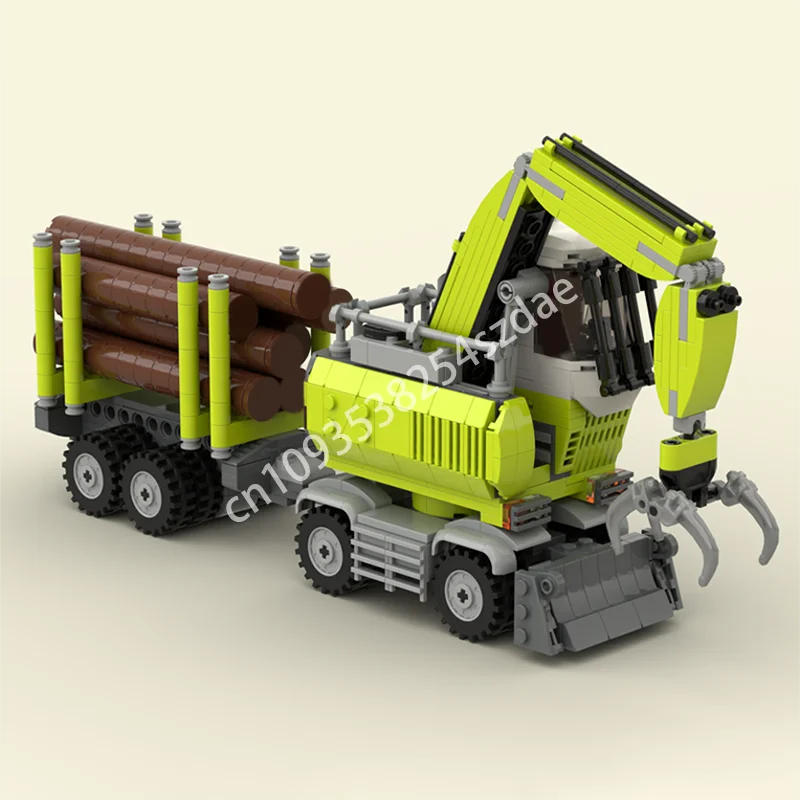 

678PCS Moc City Engineering Log Handler and Trailer Model Technology Building Blocks Creative Children Toys Giftt
