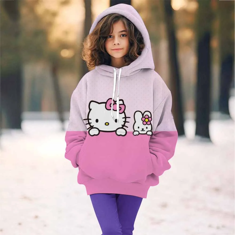 Kreskówka Hello Kitty dziecięca bluza z kapturem Outdoor Casual koszula sportowa Kuromi topy miękka odzież dziecięca dziewczęca odzież jesienno-zimowa