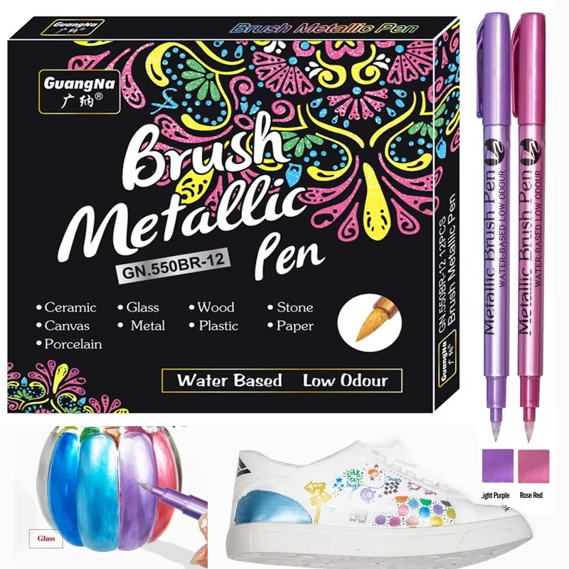

12 Metallic Colored Markers, Waterproof and Fade-Resistant Colored Ink Markers, Comprehensive Color Range, Strong Coverage, Suitable for DIY Ceramics, Glass, Metal, Etc. Back-To-School Season & Teacher's Day Gift