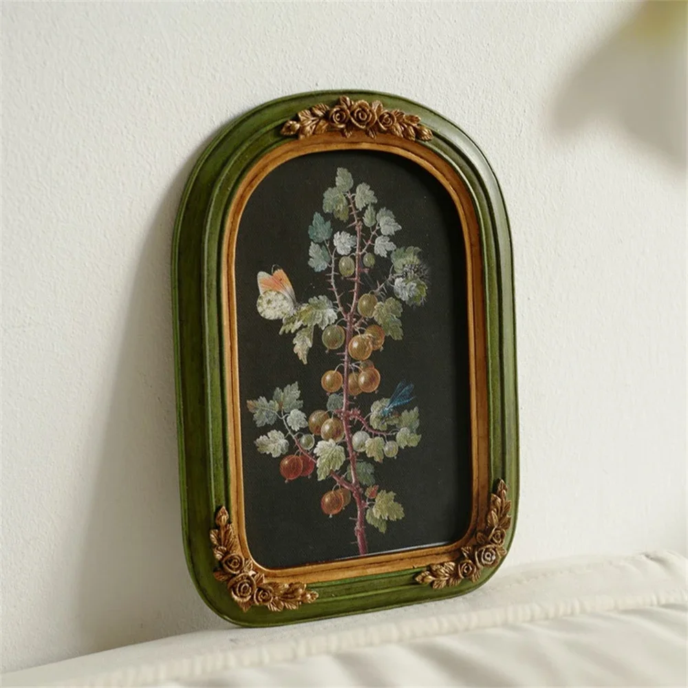 European-Style Classical Retro Painting Living Room Plant Flower Arched Frame Emerald Niche Hanging Painting Bedroom Decoration