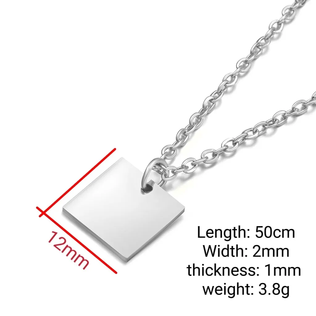 4Pcs/Lot Mirror Polish Stainless Steel 12mm Geometric Square Pendant Necklace For Mens Women's Friend Lovers Gift