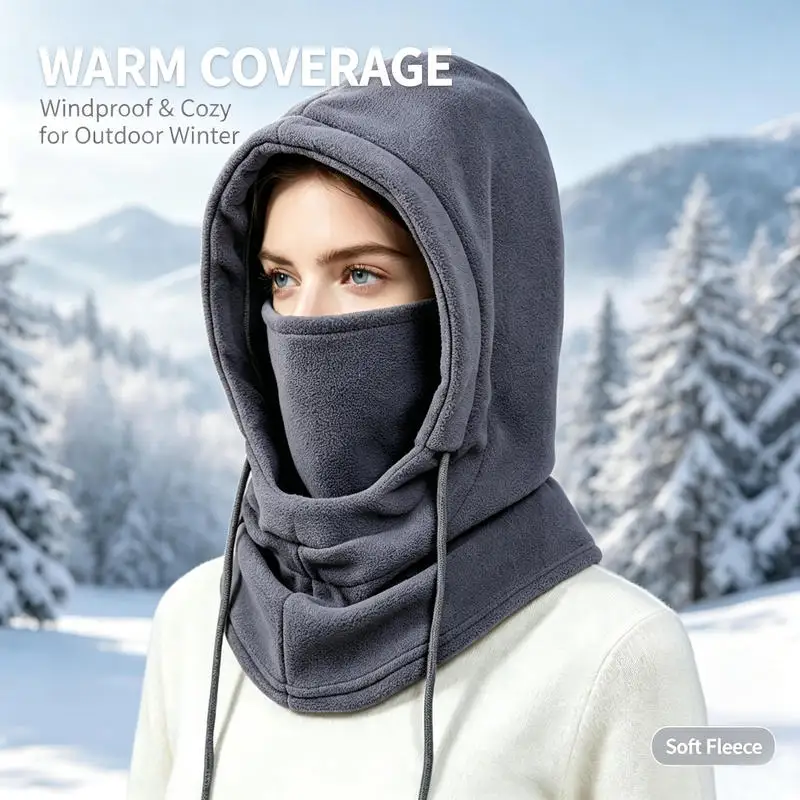 Winter Fleece Balaclava Hat Unisex Thick Warm Windproof Full Face Mask Neck Ear Cover Outdoor Cycling Ski Cold Weather Hood