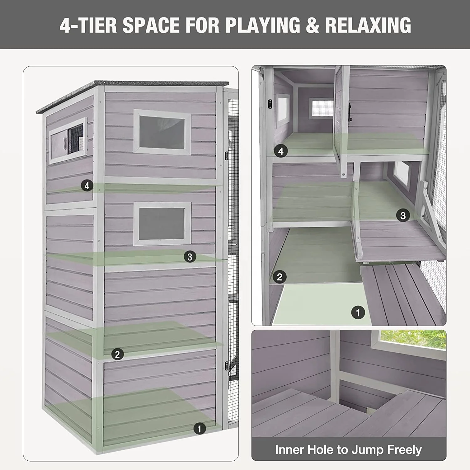 حار بيع في الهواء الطلق كبير خشب متين قفص الحيوانات الأليفة بيت القط الخشبي #5